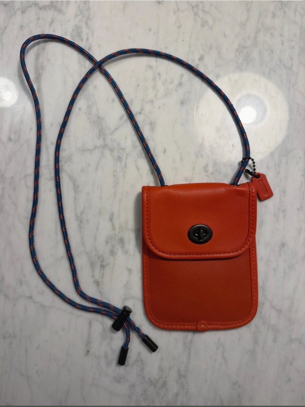 Coach Orange Leather Crossbody Pouch with Rope Strap